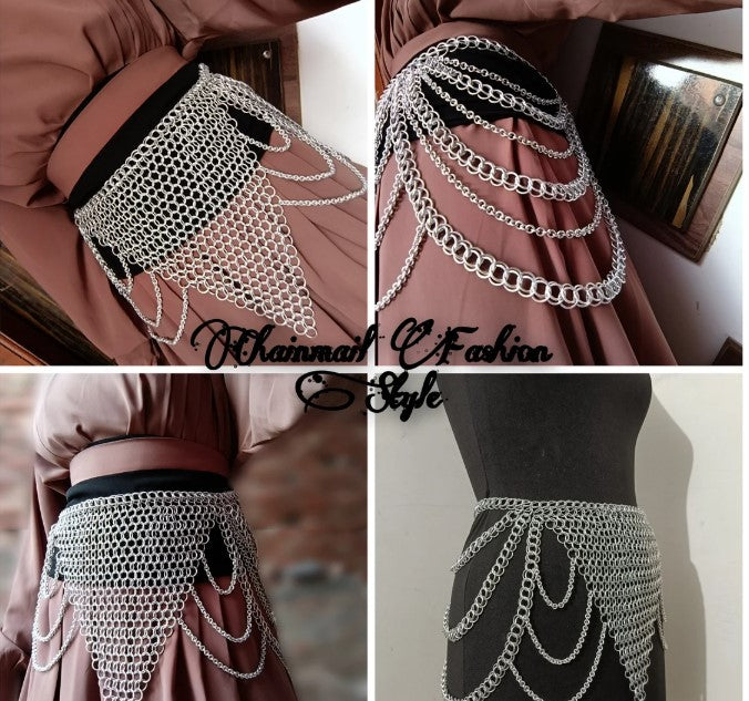 Handmade Chainmail Belt Skirt – Medieval Warrior Costume, Gothic Waist Drape, Fantasy Festival Body Jewelry, Belly Dance Hip Chain