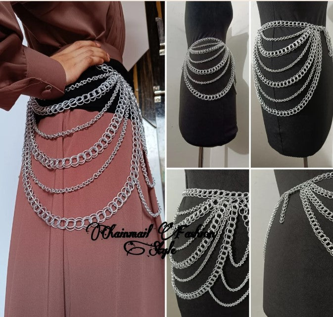Handmade Chainmail Belt Skirt – Medieval Warrior Costume, Gothic Waist Drape, Fantasy Festival Body Jewelry, Belly Dance Hip Chain